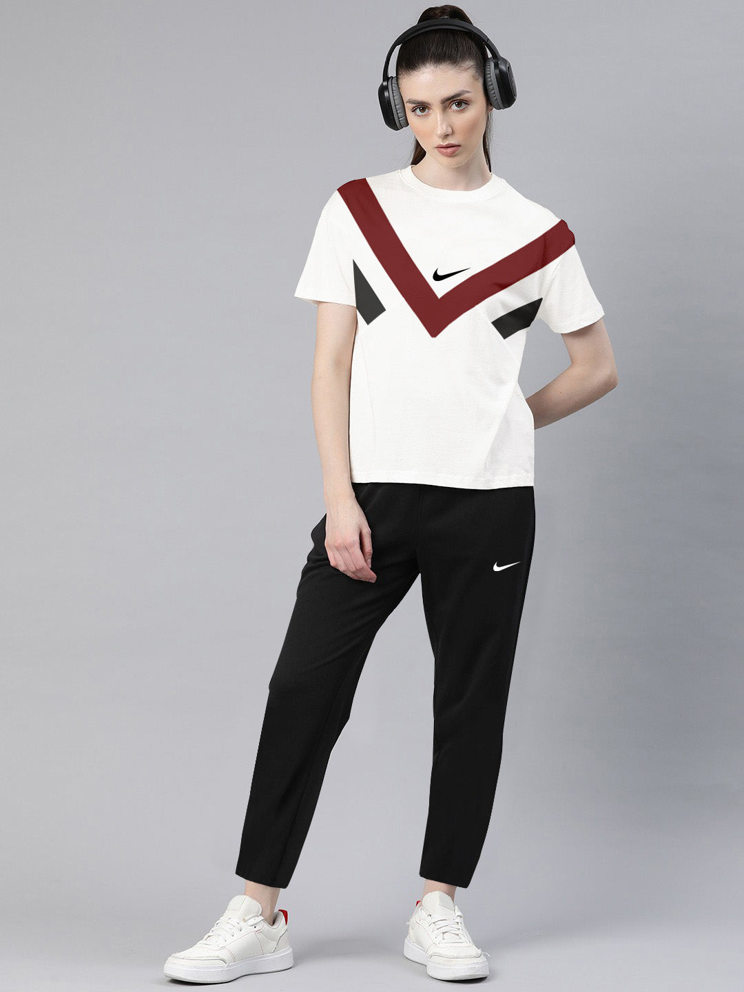 NIK White Maroon Dri Fit Tracksuit Layure